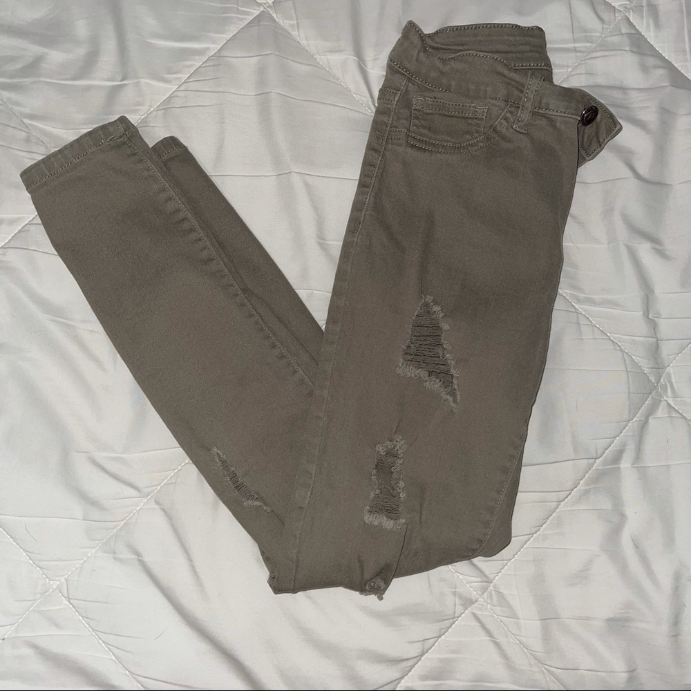 Light Green/Grey Ripped Jeans